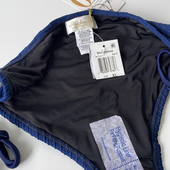 NWT (XL) Shoshanna navy string tie swim bottom dark blue ribbed new with tag - Picture 4 of 7